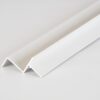 Close-up of aluminium plaster trim in white, available in 20x20mm and 50x50mm sizes, with a powder-coated finish.